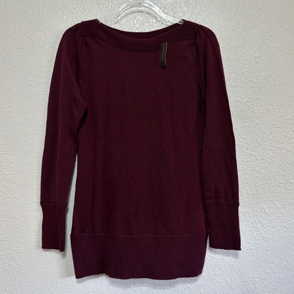 The Limited Womens Burgundy Boat Neck Ribbed Long Sleeve Knit Sweater Size M NEW